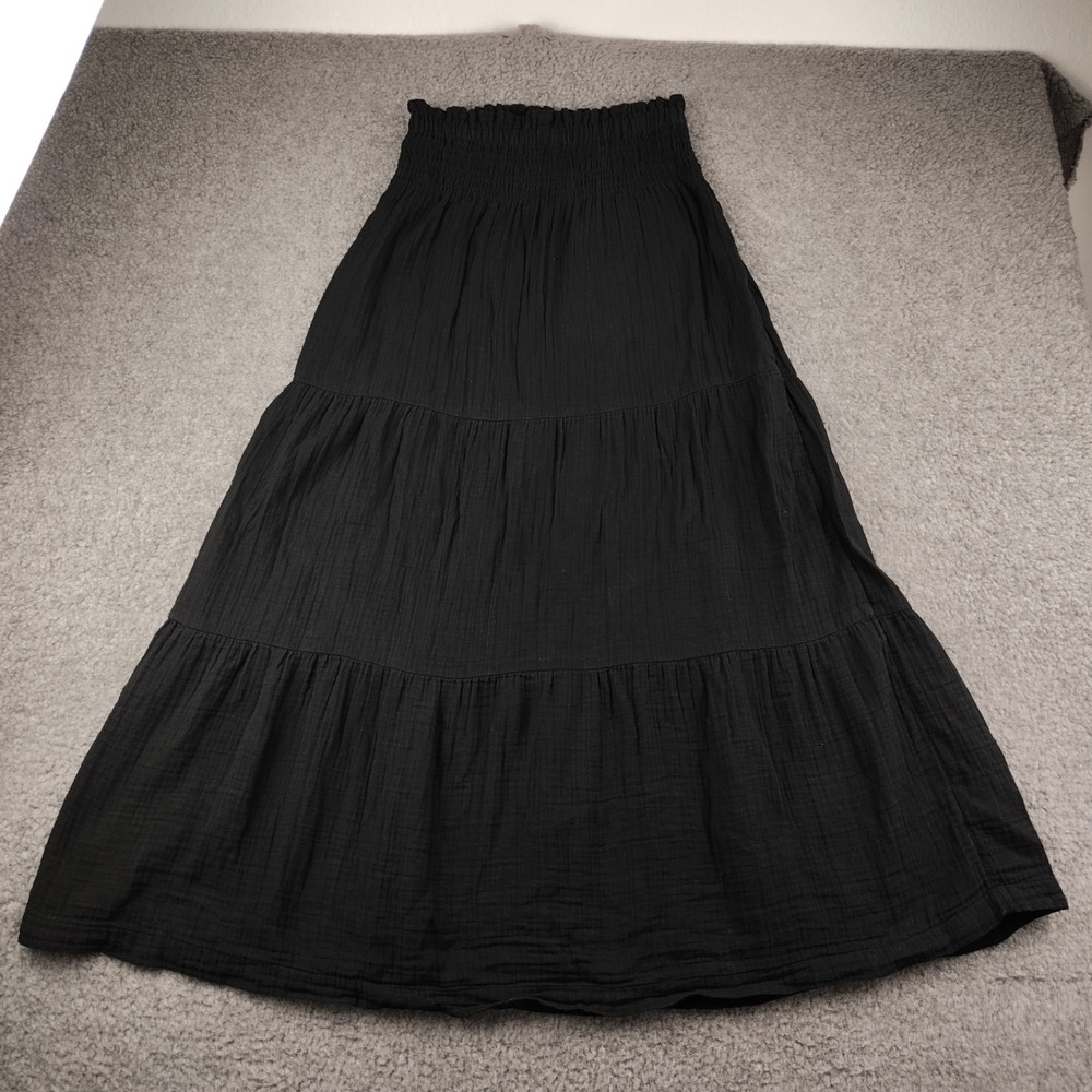 Gap Cotton Maxi Skirt Sz XS Tiered Smocked Gauze Black Whimsigoth Fairy EUC